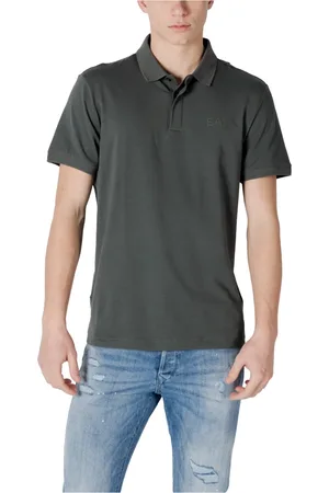 EA7 Tops, Heren, Groen, L, Katoen, Polo Korte Mouw Lente/Zomer Collectie
