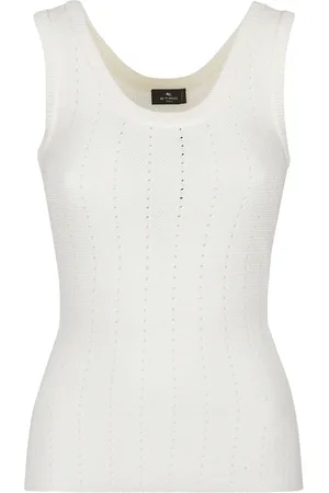 Etro Tops, Dames, Wit, S, Katoen, Mouwloze Katoenen Top