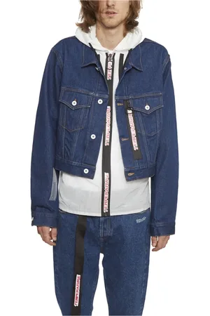 OFF-WHITE Jassen, Heren, Blauw, M, Denim, Dubbed Short Denim Jacket