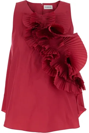 P.A.R.O.S.H. Tops, Dames, Rood, XS, Gerimpelde Bordeaux Blouse in Technische Stof