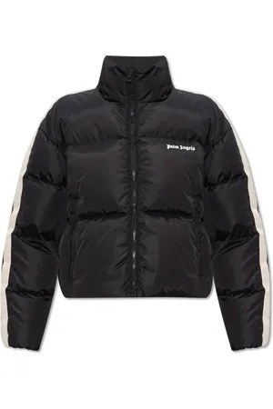 Palm Angels Jassen, Dames, Zwart, M, Cropped donsjack met logo