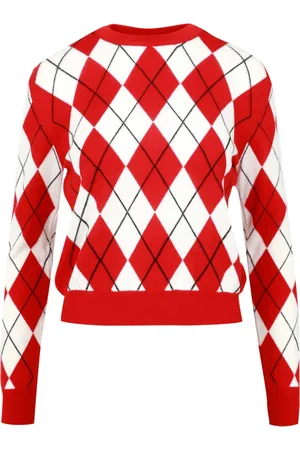 Msgm Truien, Dames, Rood, L, Trui met ruitpatroon en ronde hals