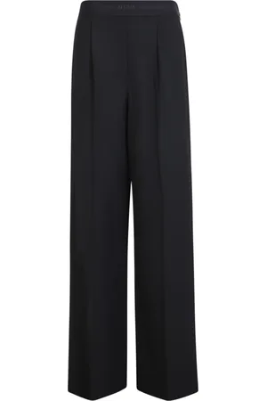 Msgm Broeken, Dames, Zwart, M, Polyester, Wijde Pijpen Broek met Logo Tailleband