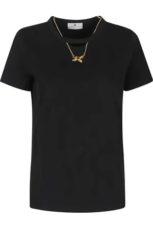 Elisabetta Franchi Tops, Dames, Zwart, M, Katoen, Casual Katoenen T-Shirt voor Vrouwen