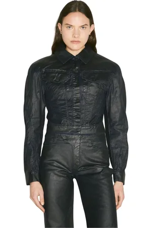 MUGLER Jassen, Dames, Zwart, 2Xs, Denim, Panelled Waxed Denim Jas