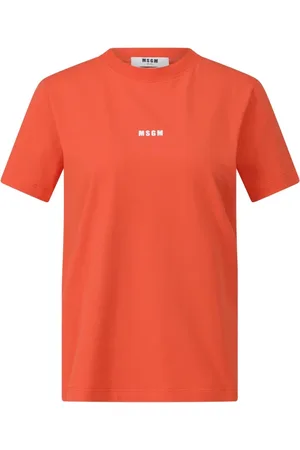 Msgm Tops, Dames, Oranje, M, Katoen, Cotton Logo Print T-Shirt