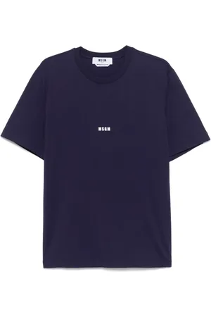 Msgm Tops, Heren, Blauw, M, Katoen, Blauw katoenen T-shirt met logo-opdruk