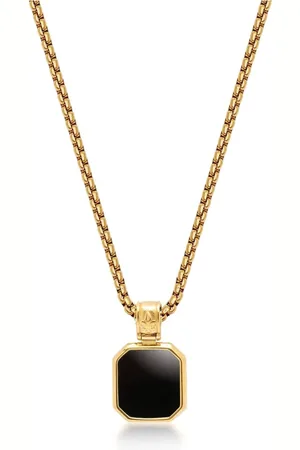 Nialaya Accessoires, Heren, Geel, M, Gouden Ketting met Vierkante Onyx Hanger