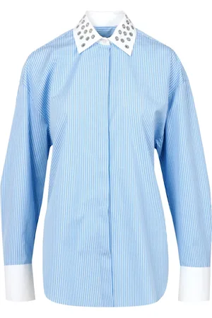Msgm Blouses & Shirts, Dames, Blauw, S, Katoen, Gestreept katoenen overhemd