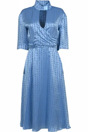 OFF-WHITE Kleedjes, Dames, Blauw, S, Romantic Logo Jurk