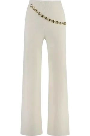 Paco rabanne Broeken, Dames, Wit, M, Wol, Recht gesneden broek met chainmail-details