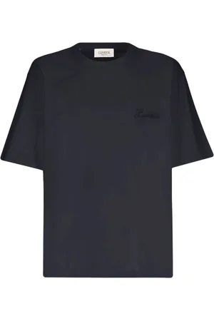 LANEUS Tops, Heren, Zwart, L, Katoen, Zwarte katoenen T-shirt met ronde hals