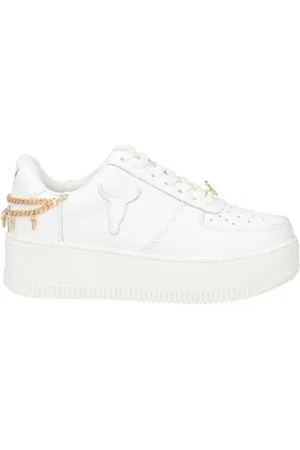 Windsor Schoenen, Dames, Wit, 37 EU, Leer, Wit Goud Leren Platform Sneakers