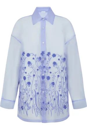 P.A.R.O.S.H. Blouses & Shirts, Dames, Blauw, S, Camicia Zijden Blouse