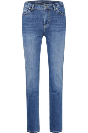 My Essential Wardrobe Jeans, Dames, Blauw, W25 L34, Katoen, Klassieke Straight Fit Jeans met Blauwe Wassing