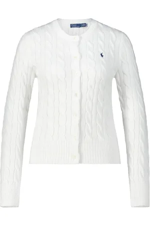 Ralph Lauren Truien, Dames, Wit, XS, Katoen, Katoenen Kabelgebreide Vest