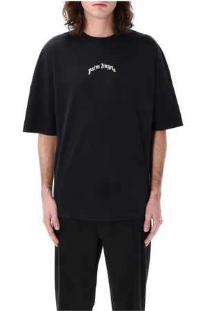 Palm Angels Tops, Heren, Zwart, M, Katoen, Curved Logo T-shirt