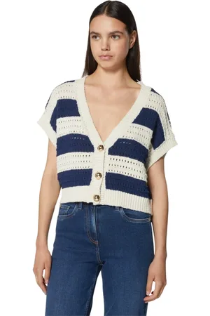 Silvian Heach Truien, Dames, Veelkleurig, S, Katoen, Korte gebreide cardigan in geperforeerd gestreept patroon