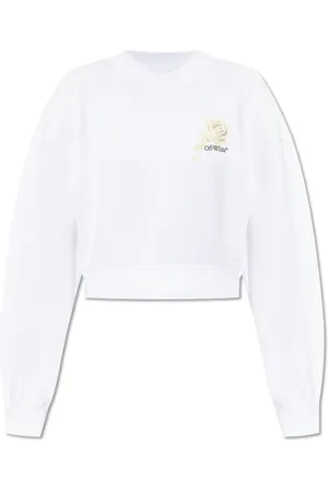 OFF-WHITE Sweatshirts & Hoodies, Dames, Wit, M, Katoen, Cropped Sweatshirt met Print