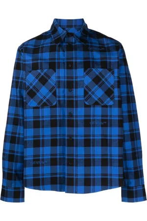 OFF-WHITE Overhemden, Heren, Blauw, S, Katoen, Lange Mouw Shirt met Platte Zakken