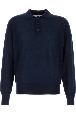 Ami Tops, Heren, Blauw, S, Wol, Donkerblauw poloshirt van wolmix