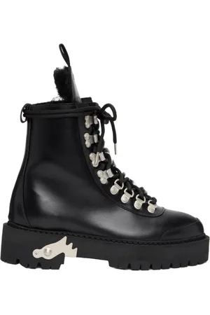 OFF-WHITE Schoenen, Dames, Zwart, 35 EU, Leer, Leren Enkellaarsjes
