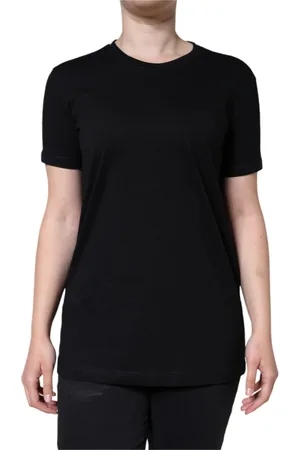 Dolce & Gabbana Tops, Dames, Zwart, S, Katoen, Zwart katoenen T-shirt met ronde hals en korte mouwen
