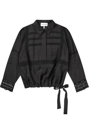 Munthe Blouses & Shirts, Dames, Zwart, L, Katoen, Geborduurde zwarte top met tailleband