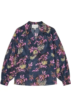 Munthe Blouses & Shirts, Dames, Veelkleurig, XL, Bloemenprint Blouse met Ballonmouwen