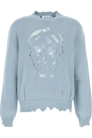 Alexander McQueen Truien, Heren, Blauw, M, Katoen, Lichtblauwe Katoenen Trui