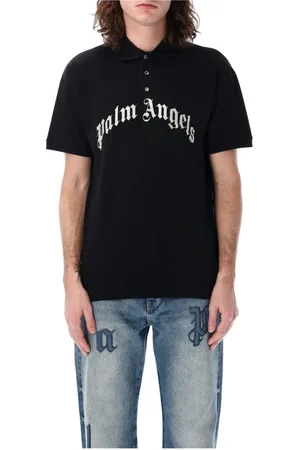 Palm Angels Tops, Heren, Zwart, M, Katoen, Polo Shirt met Gebogen Logo