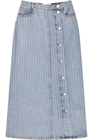 Munthe Rokken, Dames, Blauw, S, Denim, Denim Midi Rok met Pinstripes
