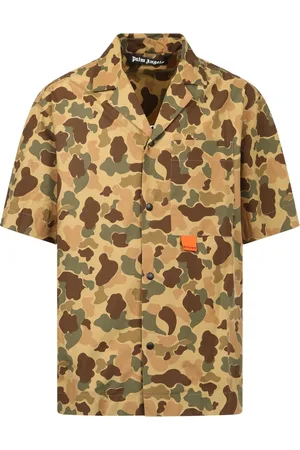 Palm Angels Overhemden, Heren, Groen, S, Katoen, Short Sleeve Camouflage Shirt