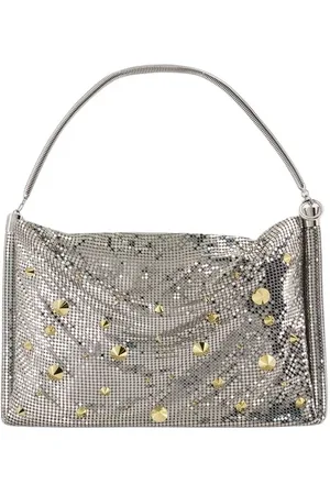 Paco rabanne Tassen, Dames, Grijs, ONE Size, Metallic Zilveren Slangenketting Handtas