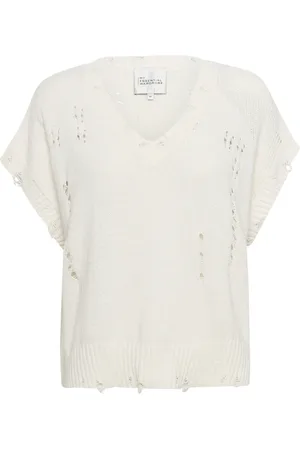 My Essential Wardrobe Truien, Dames, Wit, L, Witte V-hals Gebreide Vest met Gatdetails