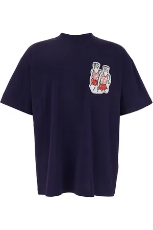 Msgm Tops, Heren, Blauw, L, Katoen, Blauw T-shirt met ronde hals en logo