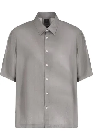 Armani Exchange Overhemden, Heren, Grijs, L, Korte Mouw Klassieke Kraag Viscose Overhemd