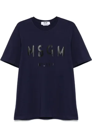 Msgm Tops, Heren, Blauw, S, Katoen, Katoenen T-shirt met Logo Print