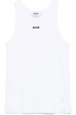 Msgm Tops, Heren, Wit, M, Katoen, Logo Print Wit T-shirt