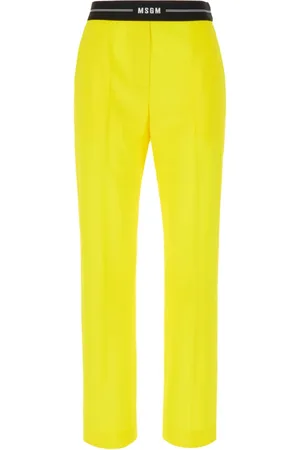 Msgm Broeken, Dames, Geel, L, Wol, Logo Tailleband Taps Toelopende Broek