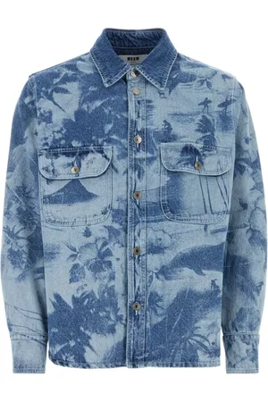 Msgm Jassen, Heren, Blauw, L, Denim, Printed Denim Jacket