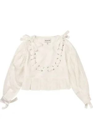 Munthe Blouses & Shirts, Dames, Wit, L, Witte top met elegante print
