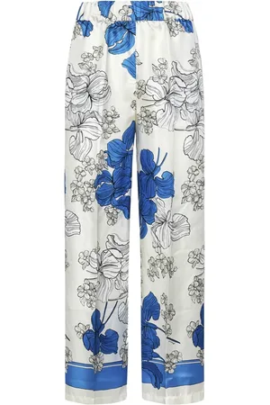 P.A.R.O.S.H. Broeken, Dames, Veelkleurig, XS, Blauwe Zijden Broek met Bloemenprint