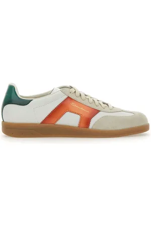 santoni Schoenen, Heren, Veelkleurig, 44 1/2 EU, Suède, Witte leren sneakers met suède inzetstukken