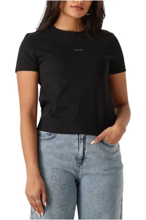 Calvin Klein Tops, Dames, Zwart, L, Minimalistische Institutionele Baby Tee