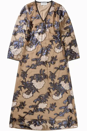 Munthe Kleedjes, Dames, , XS, Polyester, Geborduurde midi-jurk met bloemen