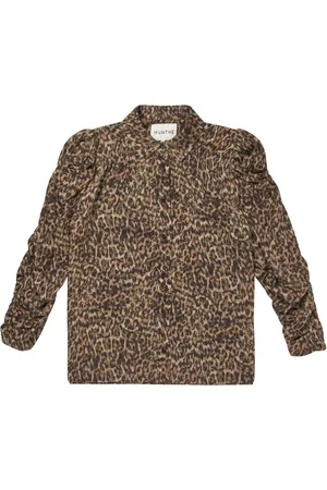 Munthe Blouses & Shirts, Dames, Bruin, L, Luipaardprint Blouse met Gerimpelde Details