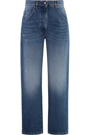Msgm Jeans, Dames, Blauw, S, Katoen, Cropped Jeans met metalen details
