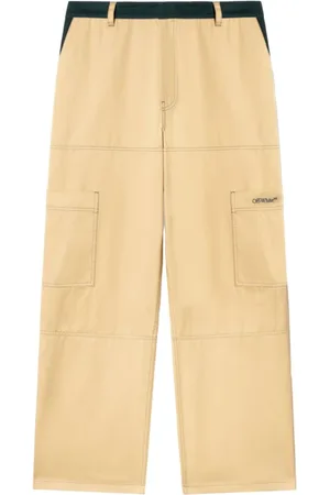 OFF-WHITE Broeken, Heren, Geel, S, Wijde Broek met Geborduurd Logo