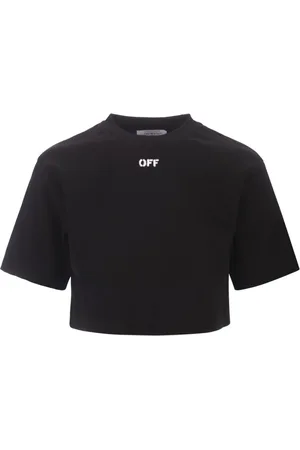 OFF-WHITE Tops, Dames, Zwart, XS, Katoen, Crop T-shirt met Logo Print